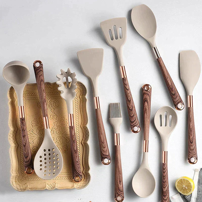 Lisslune | Cook Set Eleganza – 10-piece Silicone Kitchen Set with Wooden Handle