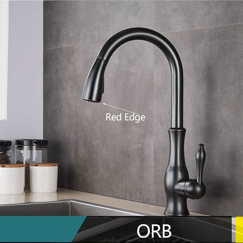 Lisslune | Brass Kitchen Faucet Pull Out Mixer Sink Water Tap 360 Rotation Single Handle