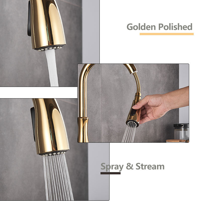 Lisslune | Brass Kitchen Faucet Pull Out Mixer Sink Water Tap 360 Rotation Single Handle