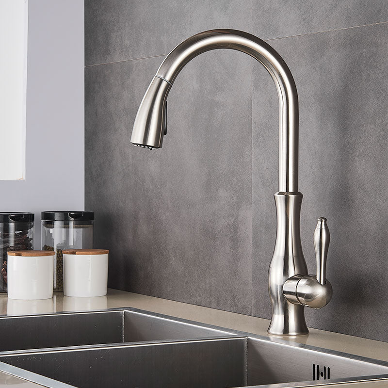 Lisslune | Brass Kitchen Faucet Pull Out Mixer Sink Water Tap 360 Rotation Single Handle