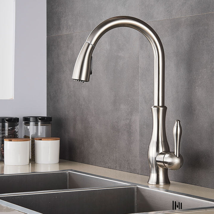Lisslune | Brass Kitchen Faucet Pull Out Mixer Sink Water Tap 360 Rotation Single Handle