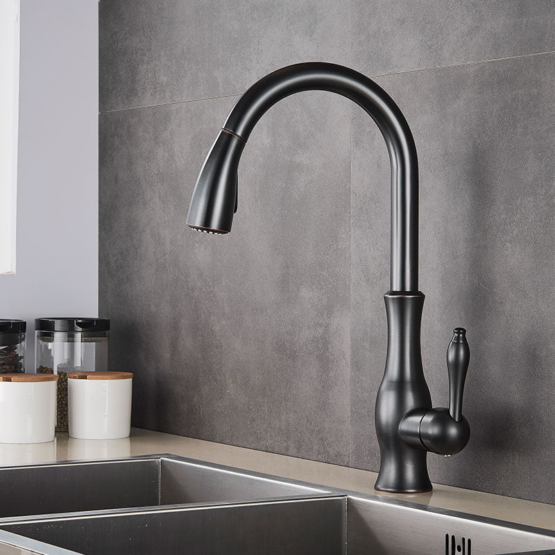 Lisslune | Brass Kitchen Faucet Pull Out Mixer Sink Water Tap 360 Rotation Single Handle