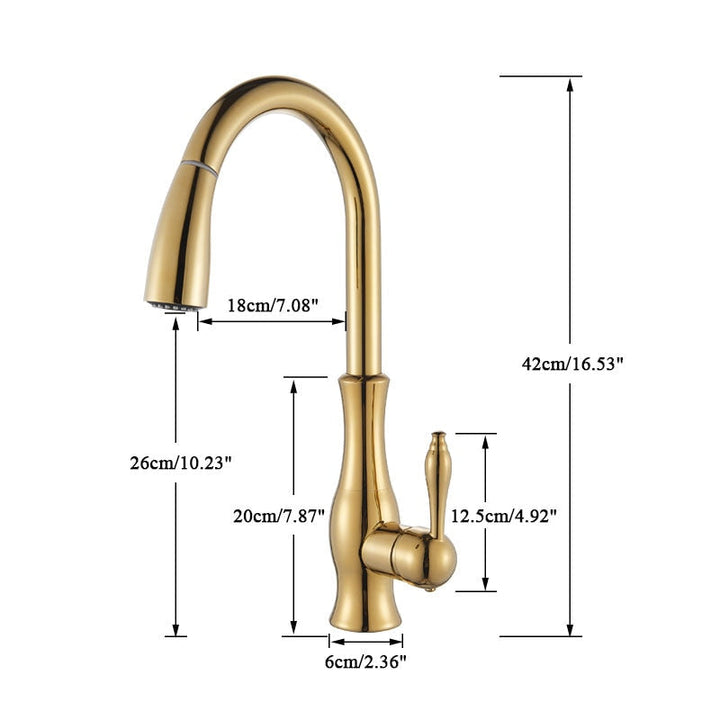 Lisslune | Brass Kitchen Faucet Pull Out Mixer Sink Water Tap 360 Rotation Single Handle