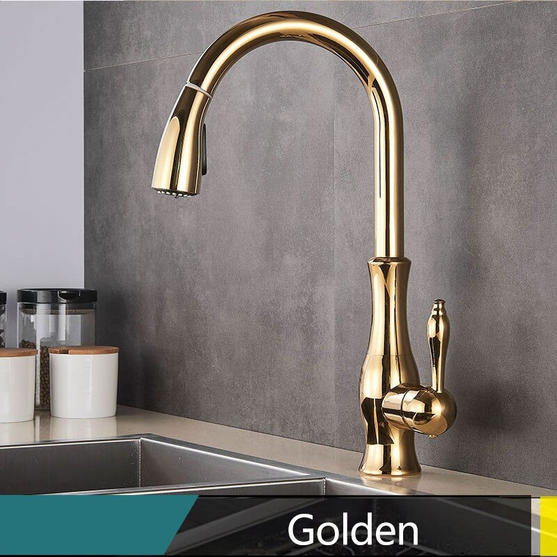 Lisslune | Brass Kitchen Faucet Pull Out Mixer Sink Water Tap 360 Rotation Single Handle