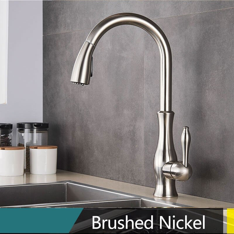 Lisslune | Brass Kitchen Faucet Pull Out Mixer Sink Water Tap 360 Rotation Single Handle