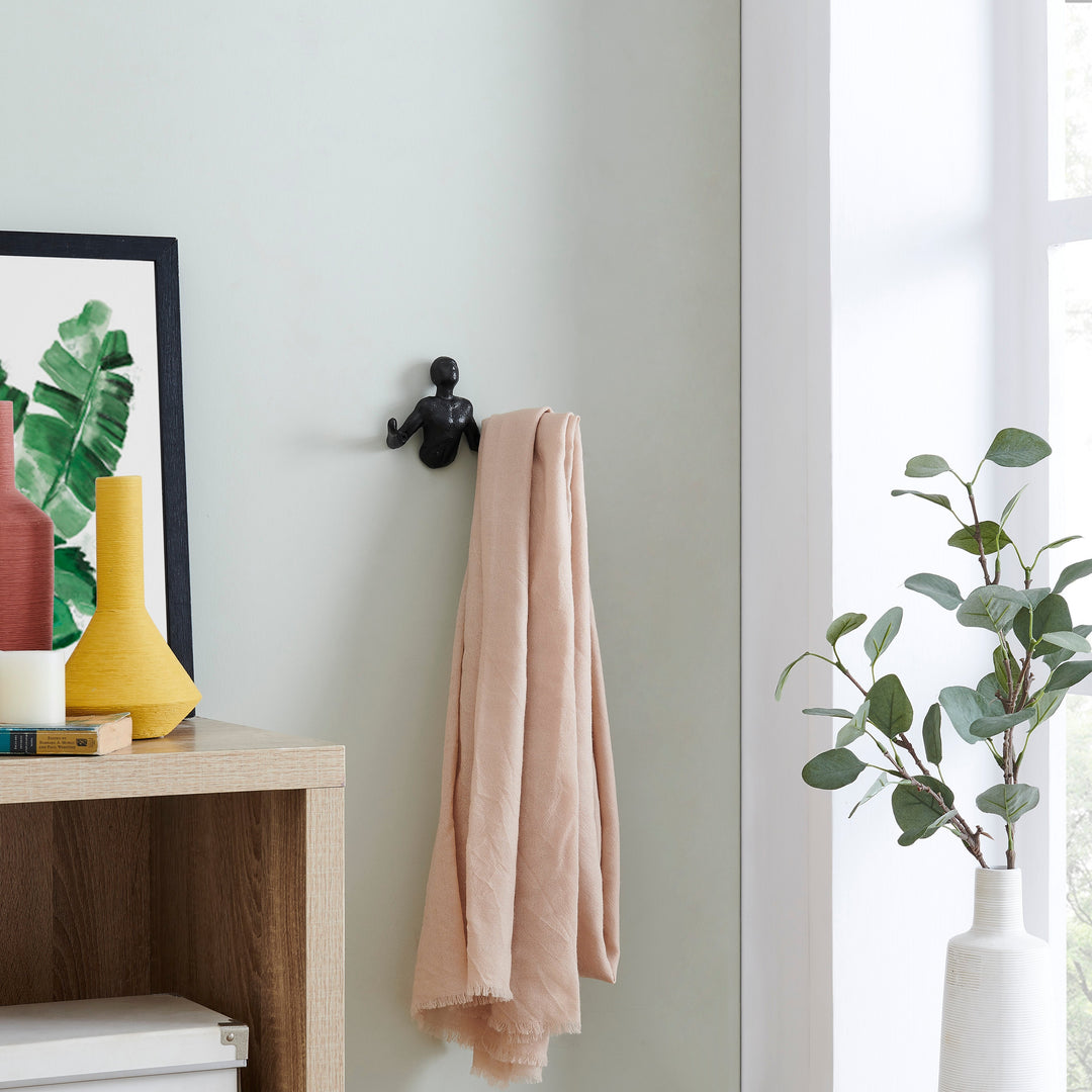 Lisslune | Protruding "Palms Up" Cast Iron Decorative Black Wall Mount Hooks (Set of 2)