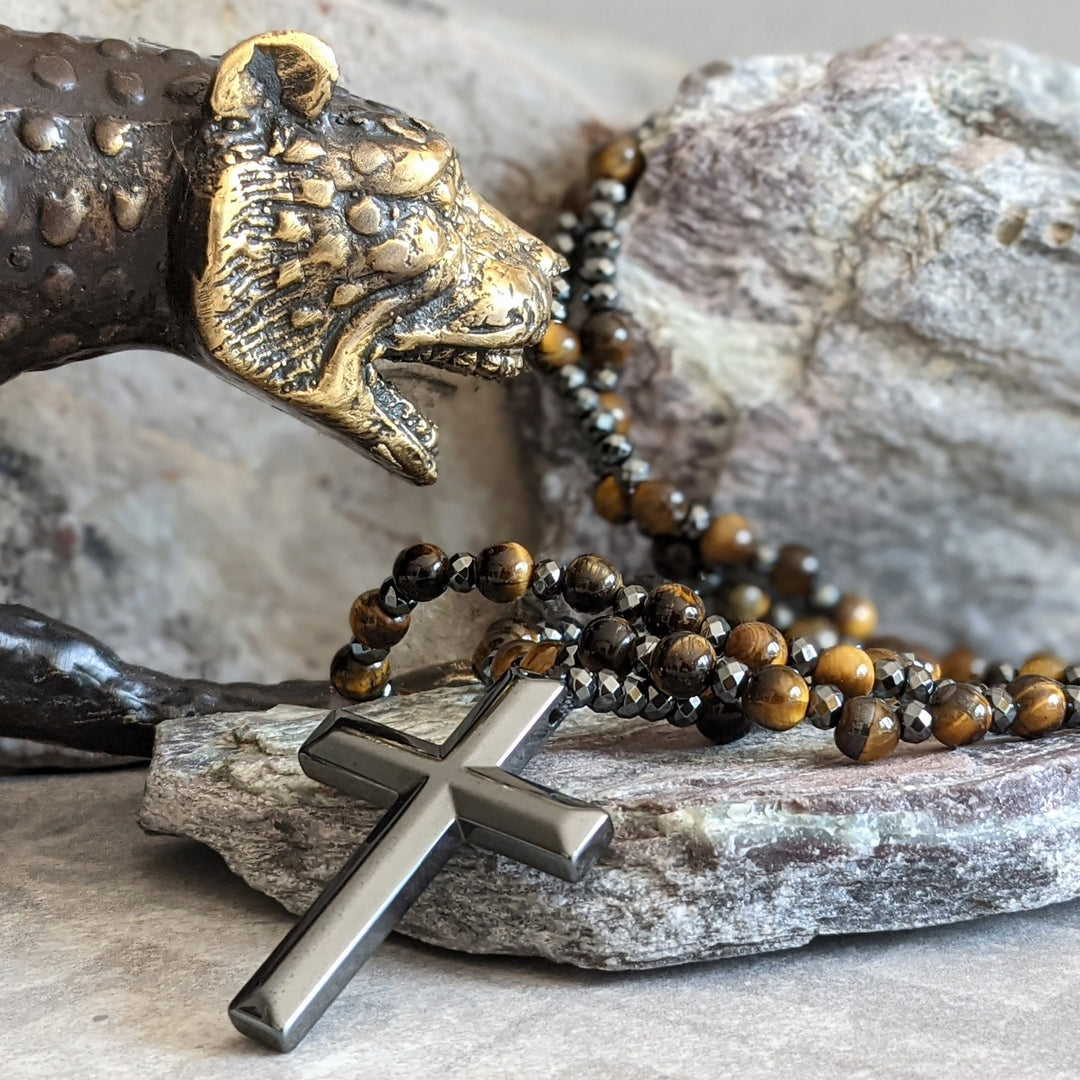 Lisslune | Orion Spiritual Necklace with Tiger Eye & Lapis Lazuli – Men's Rosary
