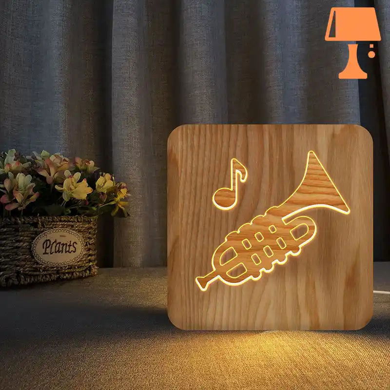 Lisslune | TrumpHarmony - Wood Trumpet Lamp for Music Lovers
