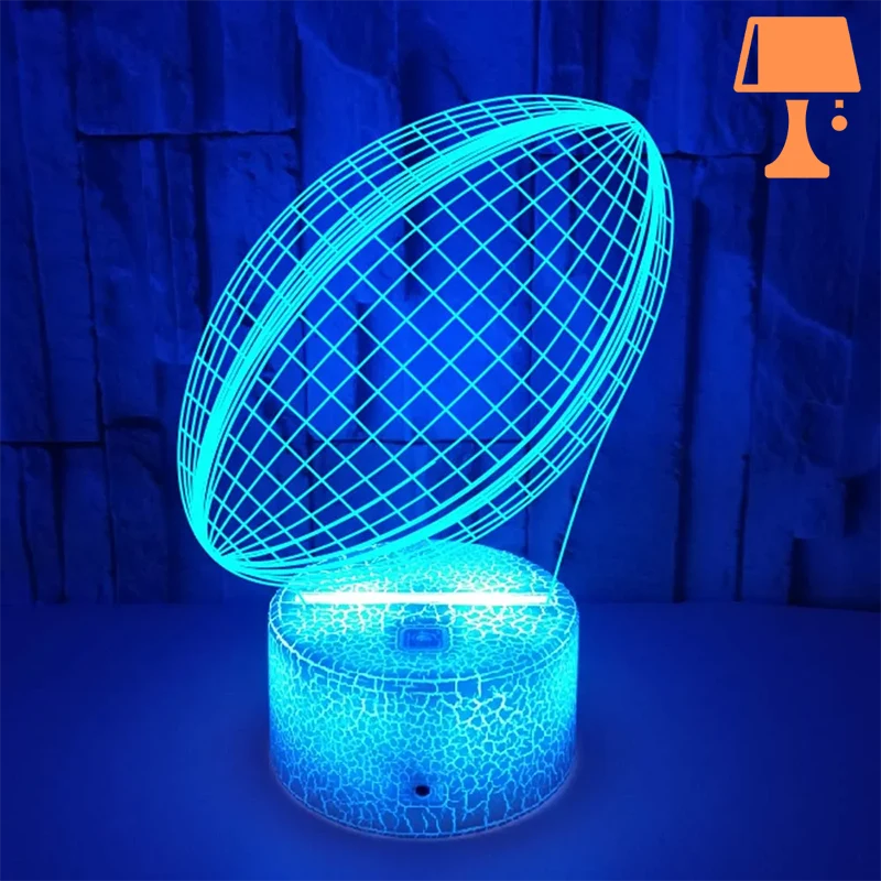 Lisslune | RugbyGlow – Dynamic 3D Illusion Rugby Ball Lamp with Remote Controlled Colors