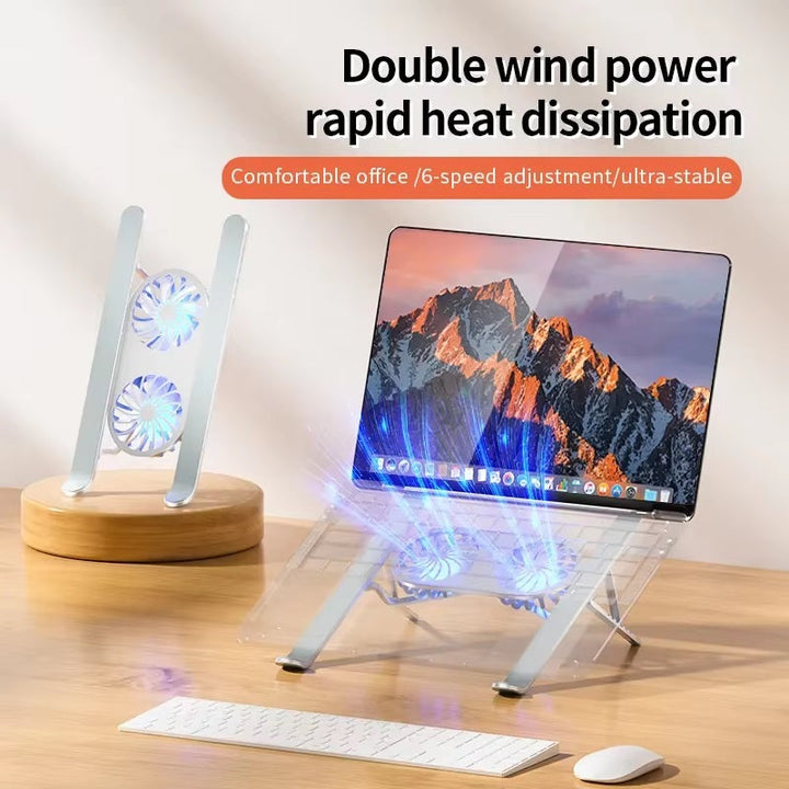 Lisslune | Foldable Laptop Stand with 360° Rotating Cooling Fans and Adjustable Height