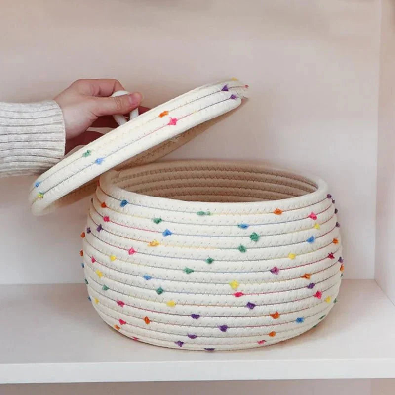 Lisslune | Large storage basket made of cotton rope with lid