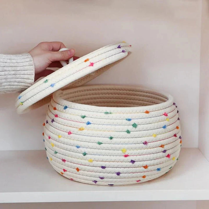 Lisslune | Large storage basket made of cotton rope with lid