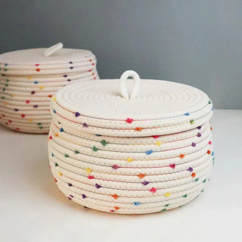 Lisslune | Large storage basket made of cotton rope with lid