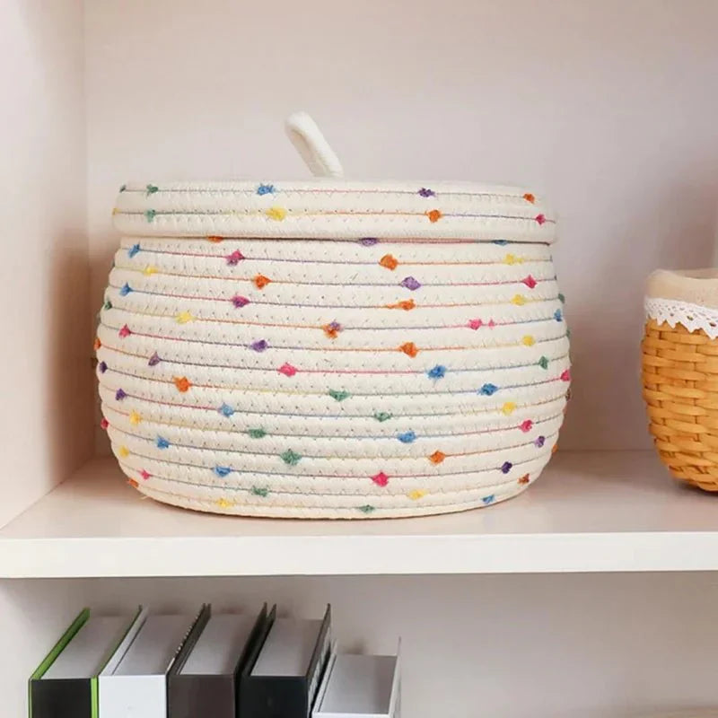 Lisslune | Large storage basket made of cotton rope with lid