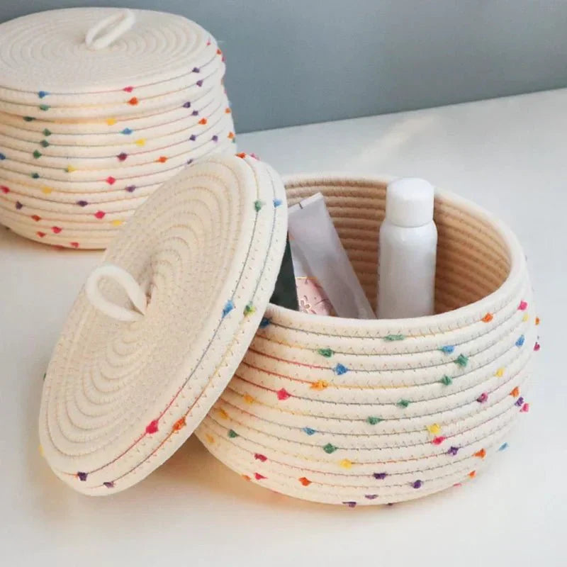 Lisslune | Large storage basket made of cotton rope with lid