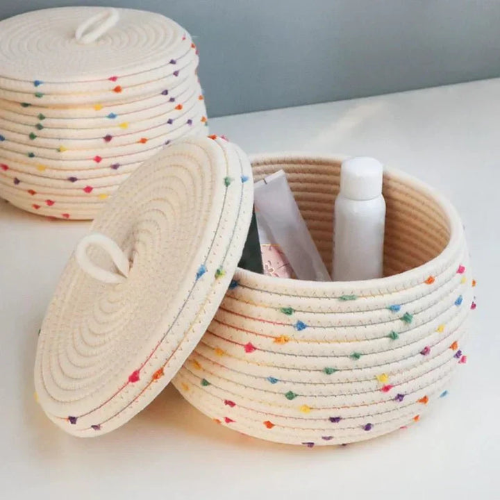 Lisslune | Large storage basket made of cotton rope with lid