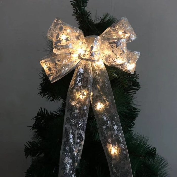 Lisslune | Large Printed Light Up Christmas Bow - Christmas Tree Hanging Decoration Light up Christmas Bows