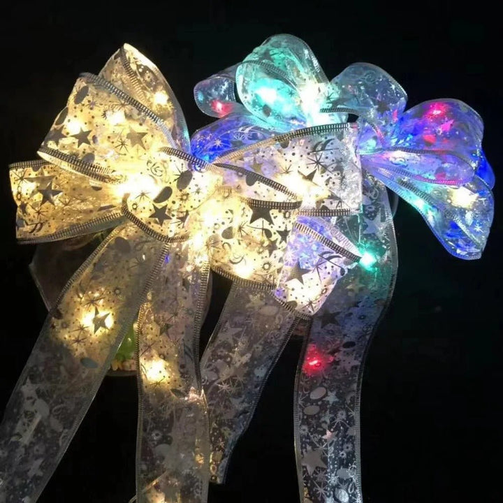 Lisslune | Large Printed Light Up Christmas Bow - Christmas Tree Hanging Decoration Light up Christmas Bows