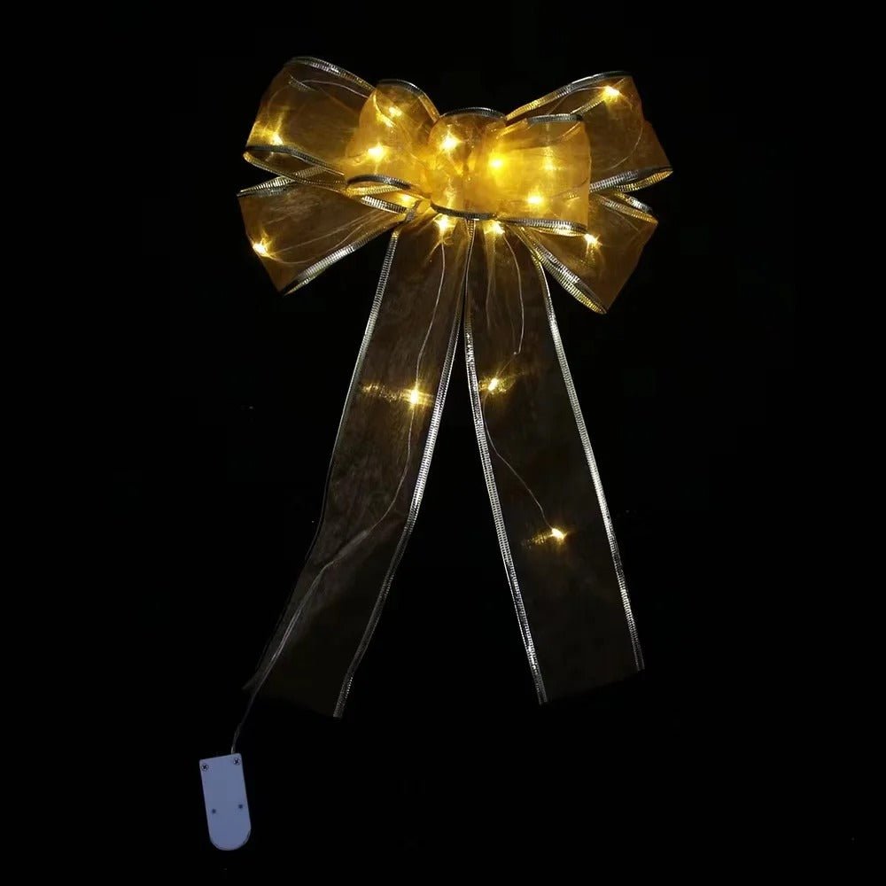 Lisslune | Large Printed Light Up Christmas Bow - Christmas Tree Hanging Decoration Light up Christmas Bows