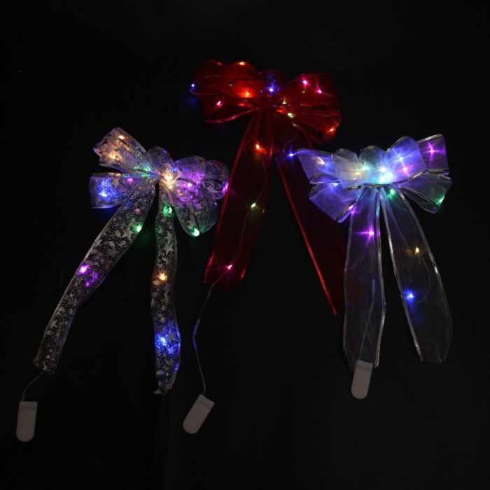 Lisslune | Large Printed Light Up Christmas Bow - Christmas Tree Hanging Decoration Light up Christmas Bows