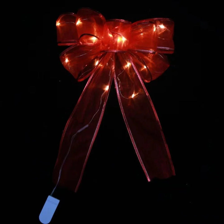 Lisslune | Large Printed Light Up Christmas Bow - Christmas Tree Hanging Decoration Light up Christmas Bows