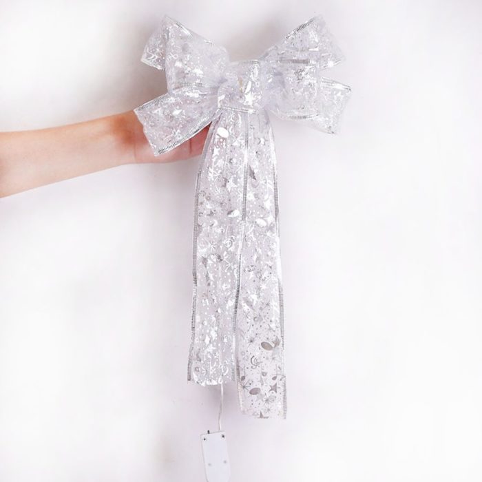 Lisslune | Large Printed Light Up Christmas Bow - Christmas Tree Hanging Decoration Light up Christmas Bows