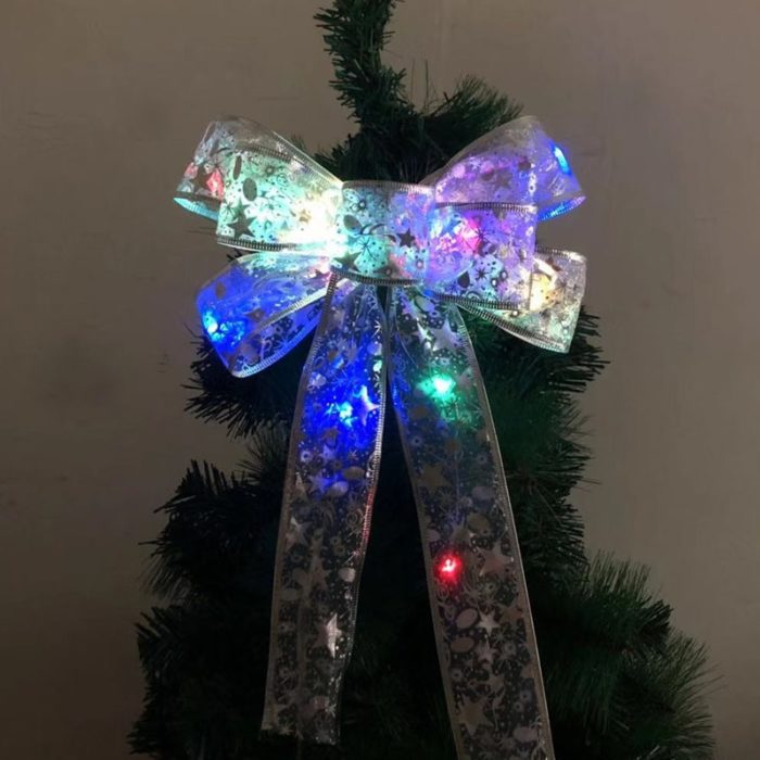 Lisslune | Large Printed Light Up Christmas Bow - Christmas Tree Hanging Decoration Light up Christmas Bows