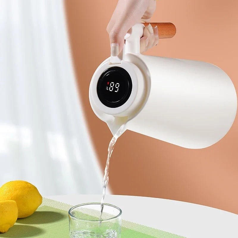 Lisslune | Lattea – Thermal Jug with Temperature Display, Leak-Proof Design & Wooden Handle