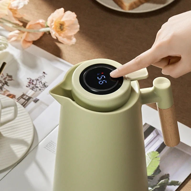 Lisslune | Lattea – Thermal Jug with Temperature Display, Leak-Proof Design & Wooden Handle