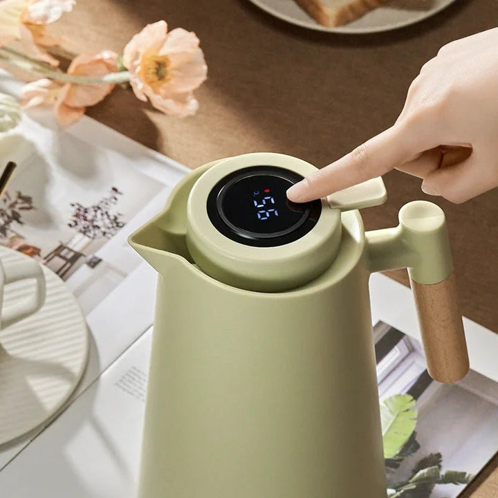 Lisslune | Lattea – Thermal Jug with Temperature Display, Leak-Proof Design & Wooden Handle