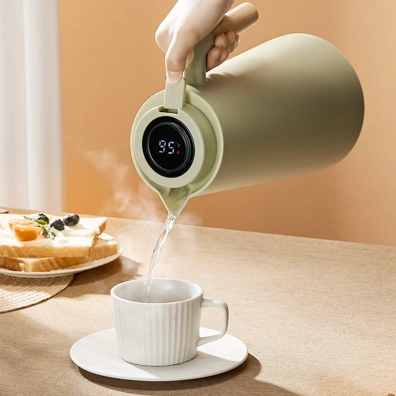 Lisslune | Lattea – Thermal Jug with Temperature Display, Leak-Proof Design & Wooden Handle