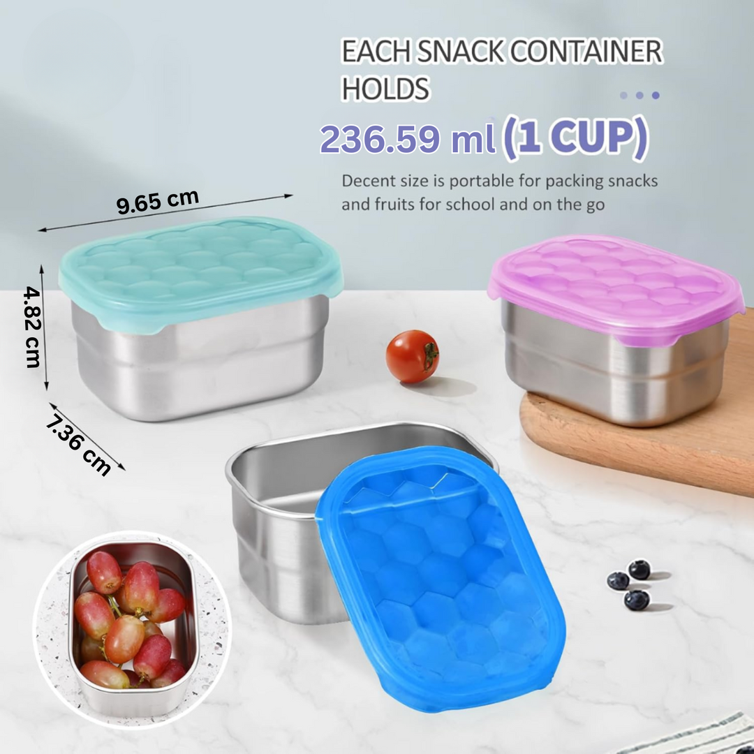 Lisslune | Leak-proof Stainless Steel Snack Containers with Silicone Lid - 250ml