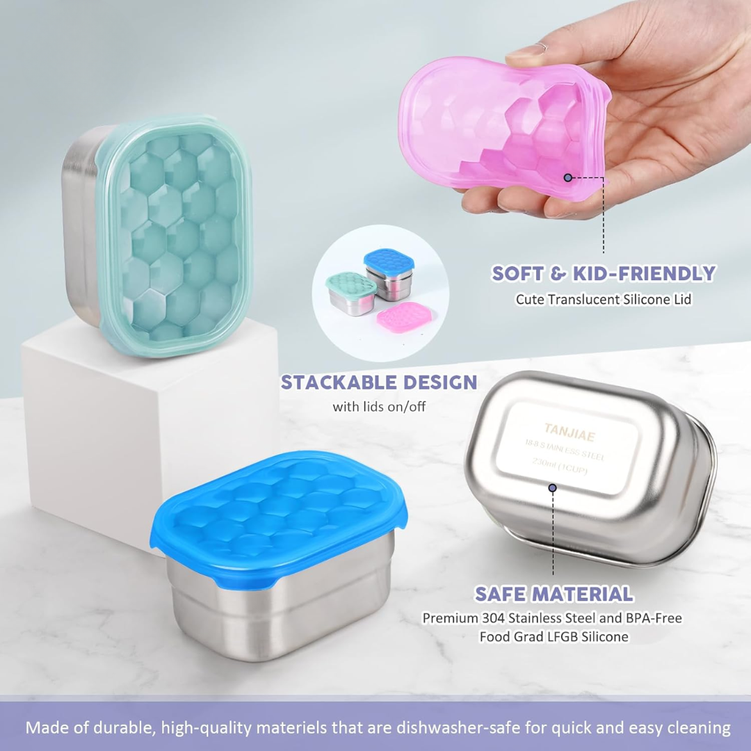 Lisslune | Leak-proof Stainless Steel Snack Containers with Silicone Lid - 250ml