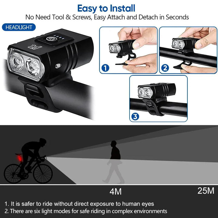 Lisslune | LED Bike Light – Rechargeable bike light with 6 modes for optimal visibility & safety