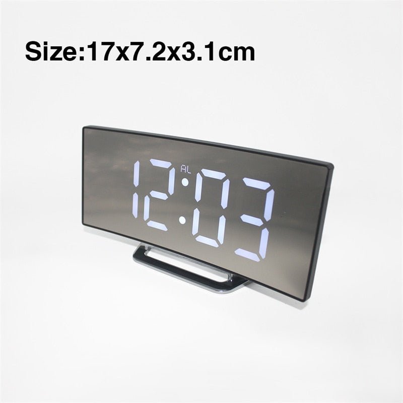 Lisslune | LED Digital Alarm Clock – Curved Mirror Display, Table Clock with Snooze Function, Electronic Table Display, Bedroom and Living Room Decor