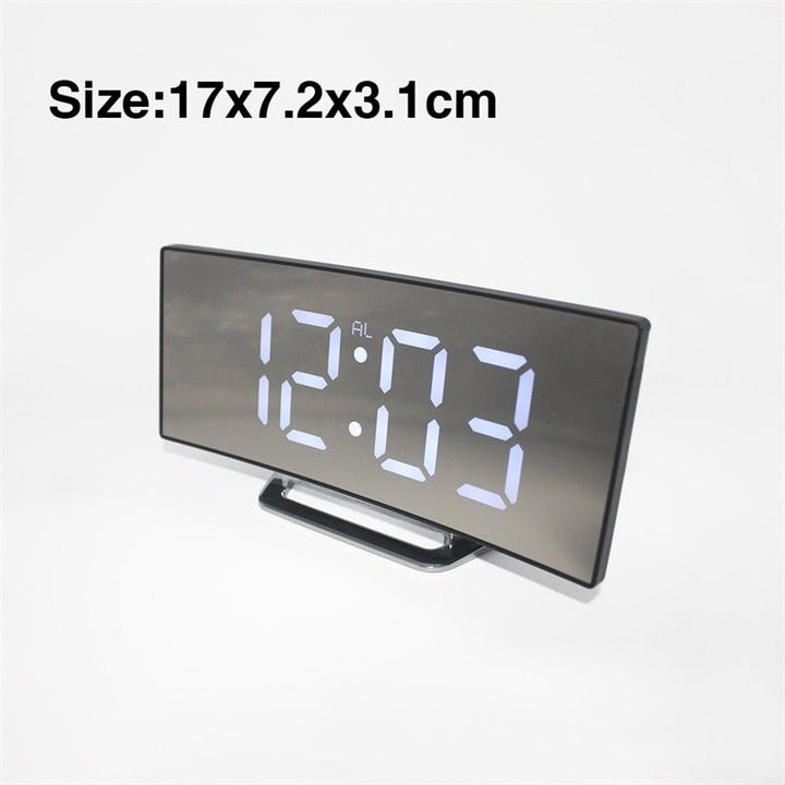 Lisslune | LED Digital Alarm Clock – Curved Mirror Display, Table Clock with Snooze Function, Electronic Table Display, Bedroom and Living Room Decor