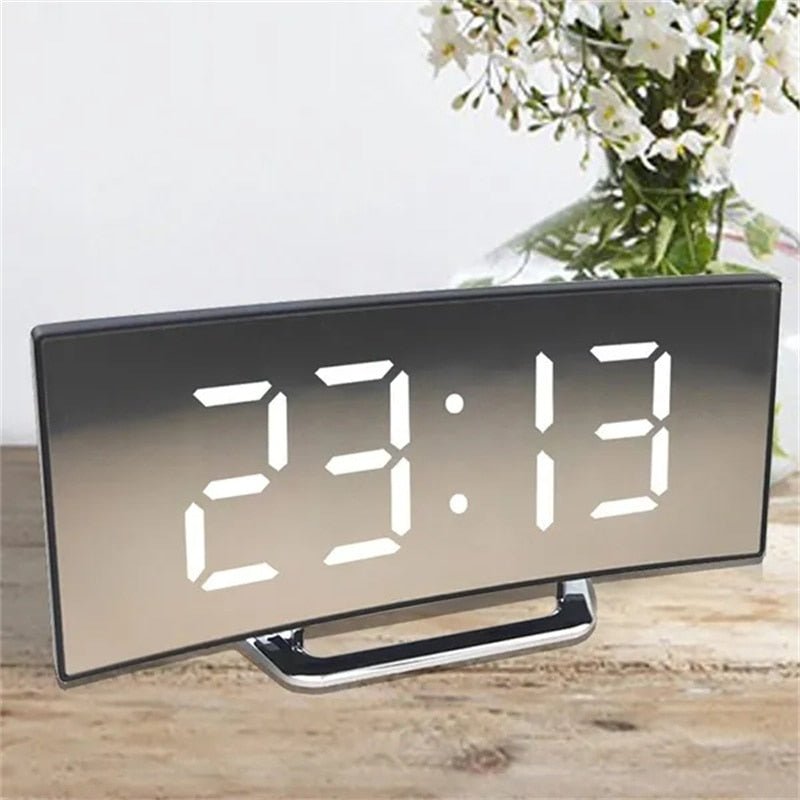 Lisslune | LED Digital Alarm Clock – Curved Mirror Display, Table Clock with Snooze Function, Electronic Table Display, Bedroom and Living Room Decor