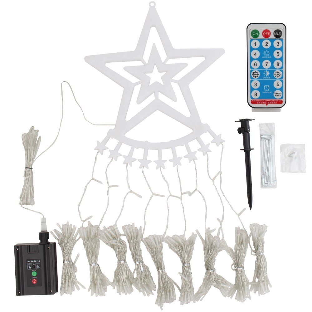 Lisslune | Led Five-Pointed Star Waterfall Mountable Christmas Tree Light for Yard Outdoor Deco
