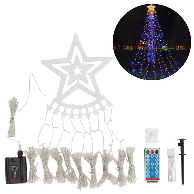 Lisslune | Led Five-Pointed Star Waterfall Mountable Christmas Tree Light for Yard Outdoor Deco