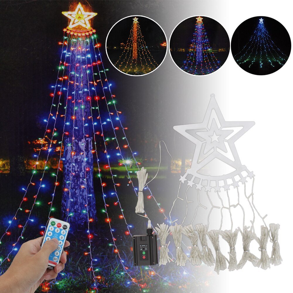 Lisslune | Led Five-Pointed Star Waterfall Mountable Christmas Tree Light for Yard Outdoor Deco