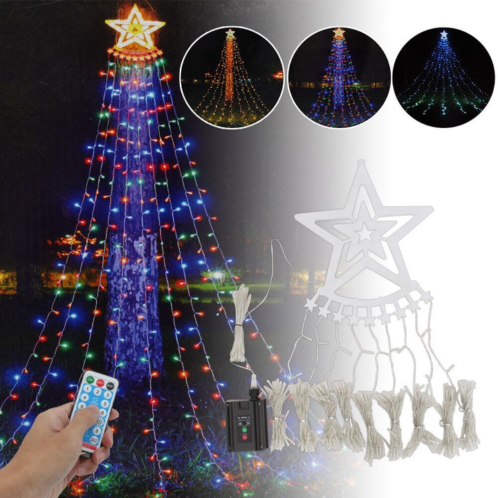 Lisslune | Led Five-Pointed Star Waterfall Mountable Christmas Tree Light for Yard Outdoor Deco