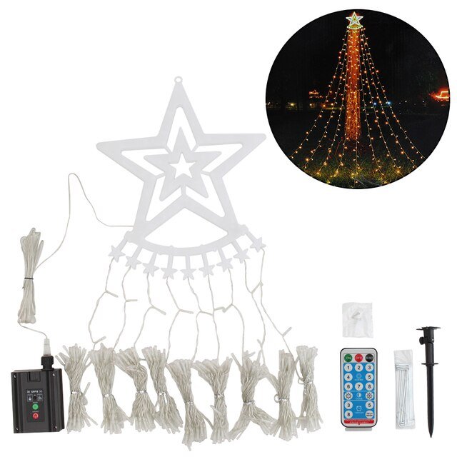 Lisslune | Led Five-Pointed Star Waterfall Mountable Christmas Tree Light for Yard Outdoor Deco
