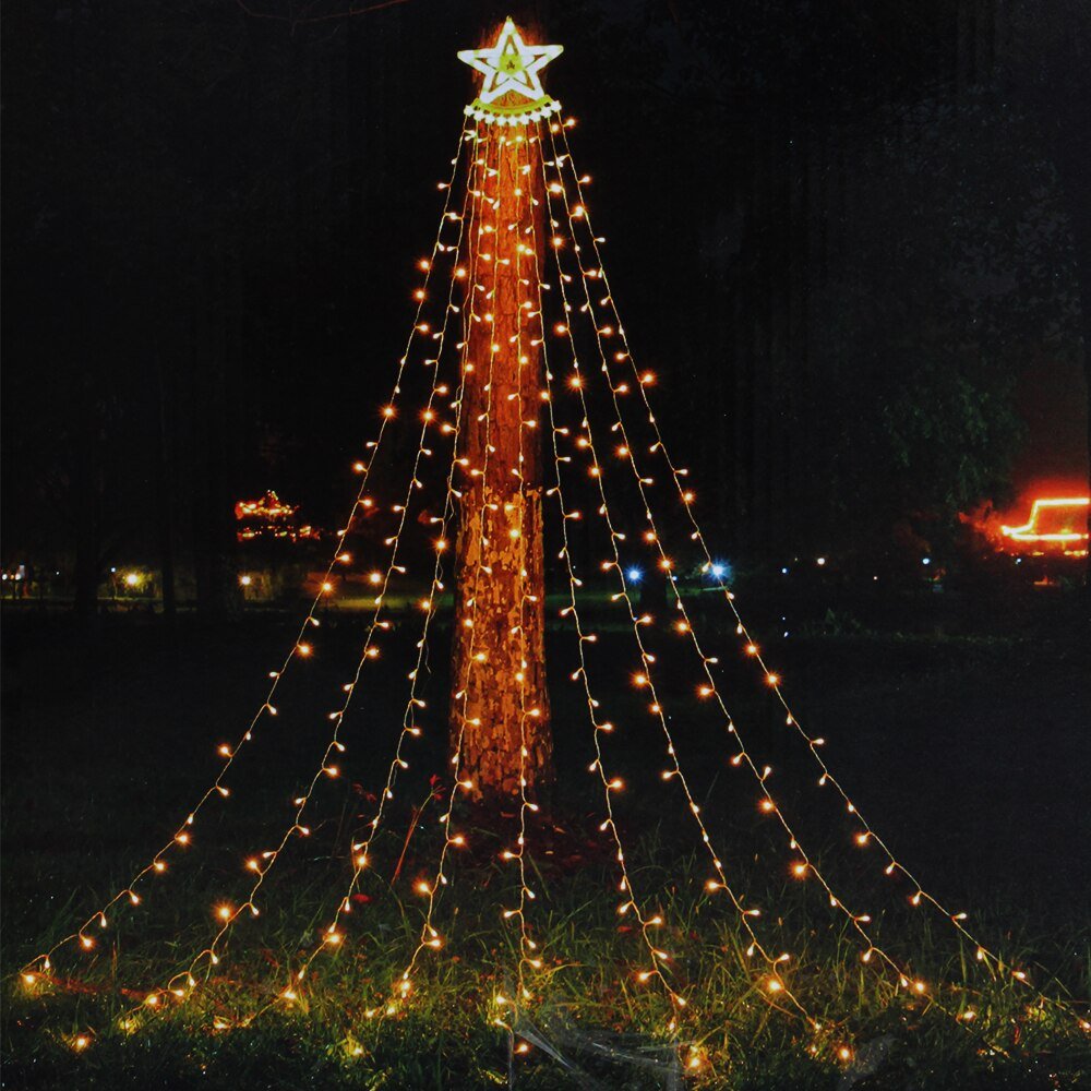 Lisslune | Led Five-Pointed Star Waterfall Mountable Christmas Tree Light for Yard Outdoor Deco