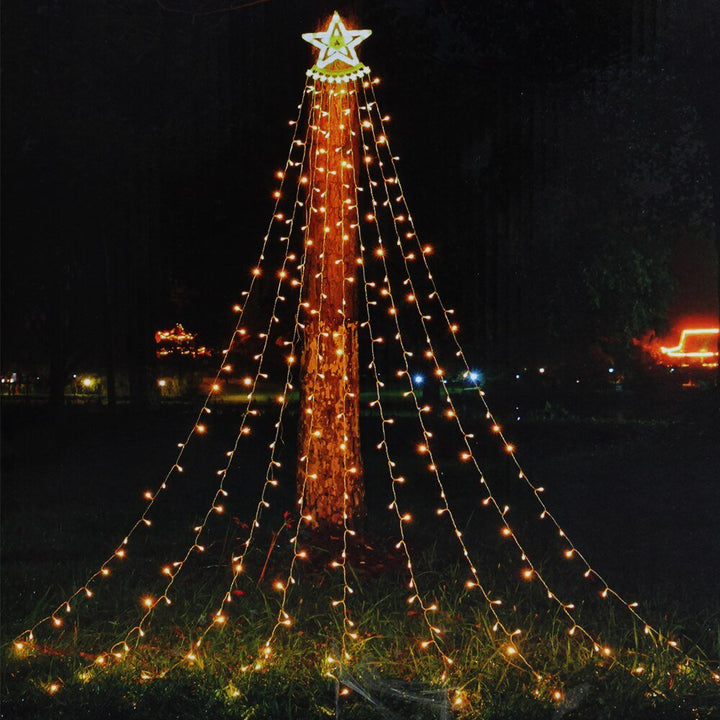 Lisslune | Led Five-Pointed Star Waterfall Mountable Christmas Tree Light for Yard Outdoor Deco