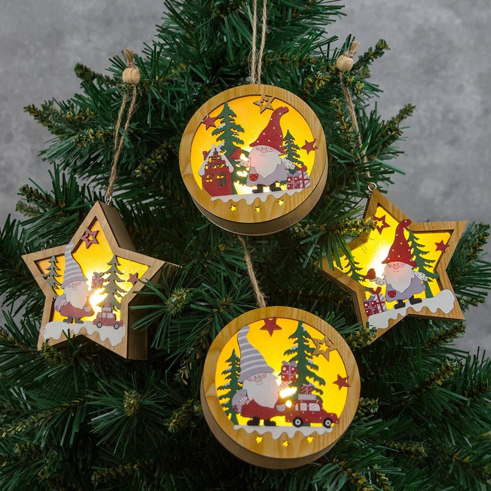 Lisslune | LED Wooden Christmas Ornaments – Festive Christmas Tree Decorations, Perfect for Holiday DIY Gifts & New Year Decor