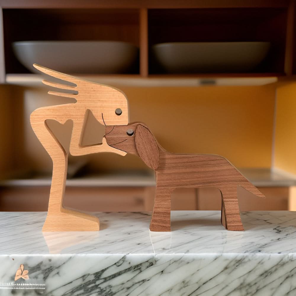 Lisslune | Handcrafted Wood Dog and Human Figurine