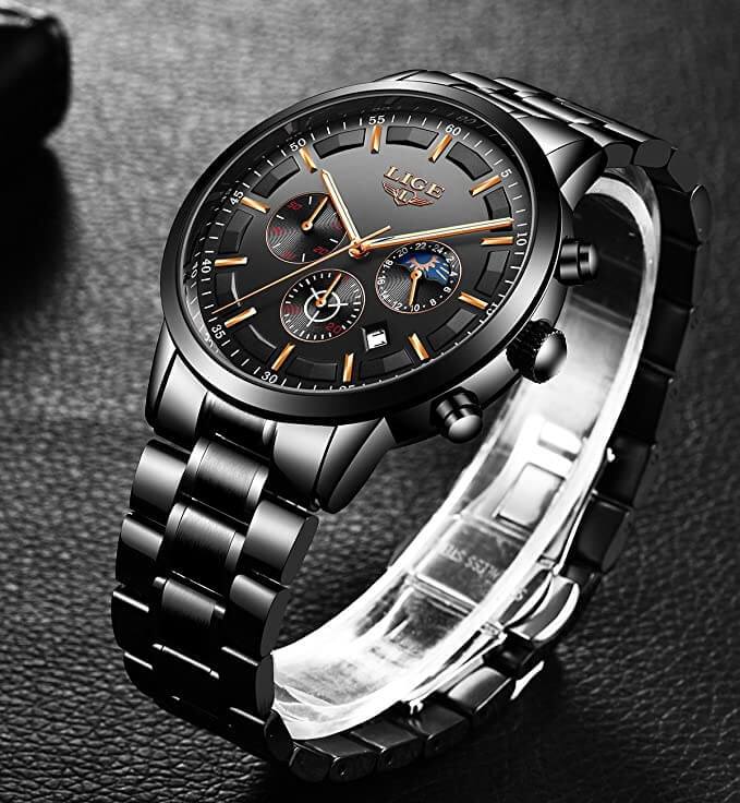 Lisslune | Military Black Steel Watch – Elegant Stainless Steel Men’s Wristwatch with Waterproof Design