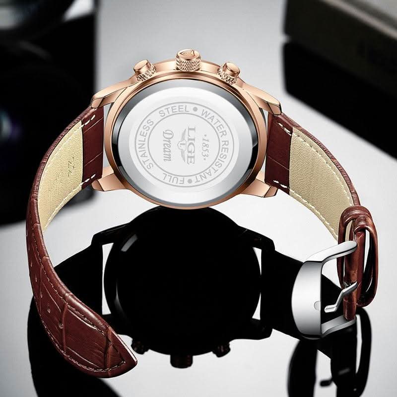 Lisslune | Men’s Stainless Steel Leather Strap Watch with Date
