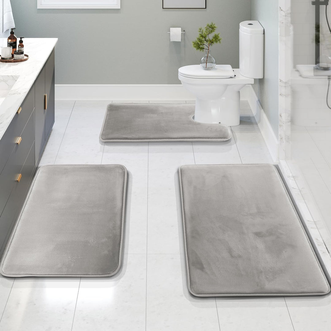 Lisslune | VelvaLuxe 3-piece Memoryfoam Bath Mat Set – Non-slip, Absorbent and Washable