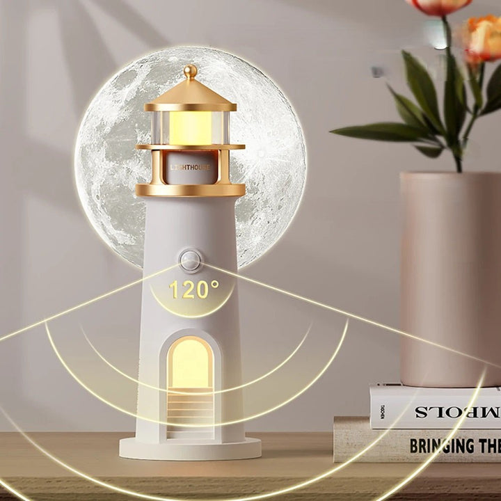 Lisslune | Lighthouse Moon Projection Lamp – Dimmable Bluetooth Ambient Light with Motion Sensor, Perfect for Nighttime Serenity & Christmas Gifting